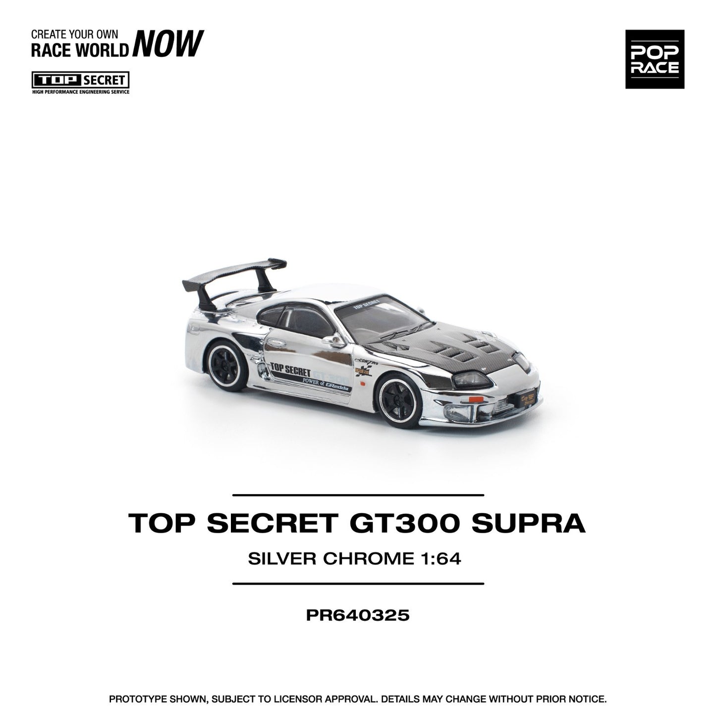 POPRACE 1:64 TOP SECRET GT300 SUPRA - SILVER CHROME PR640325