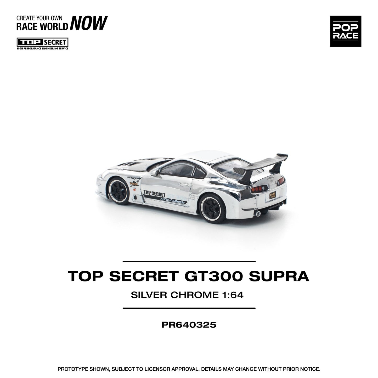 POPRACE 1:64 TOP SECRET GT300 SUPRA - SILVER CHROME PR640325