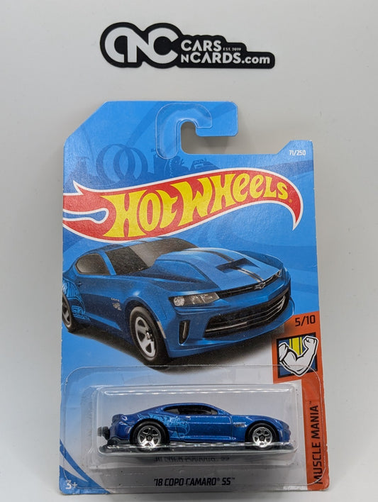 2019 Hot Wheels Muscle Mania 5/10 '18 COPO Camaro SS Blue 71/250 (Card Damage)