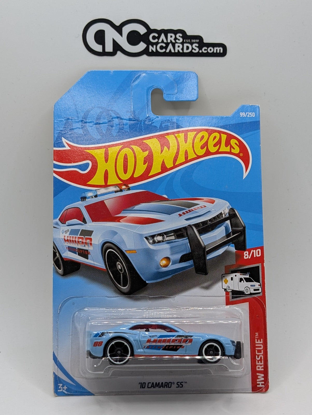 2019 Hot Wheels HW Rescue 8/10 '10 Camaro SS Police Car 99/250 (Card Crease)