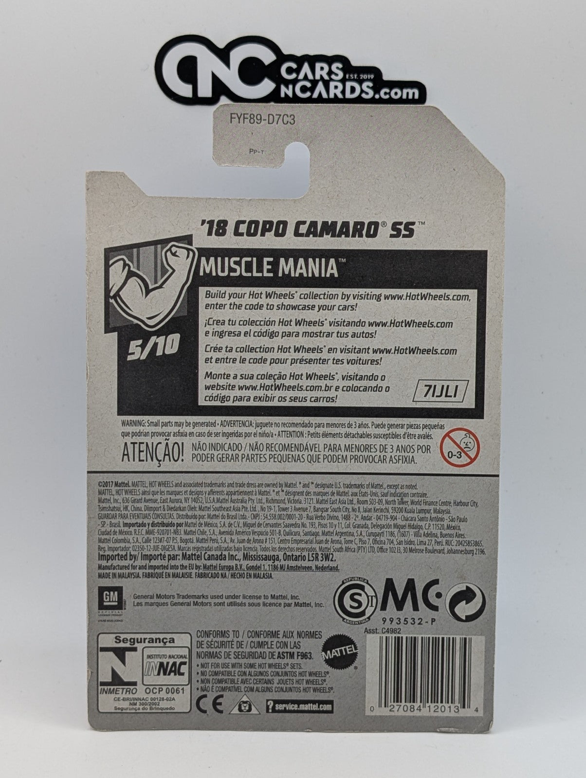 2019 Hot Wheels Muscle Mania 5/10 '18 COPO Camaro SS Blue 71/250 (Card Damage)