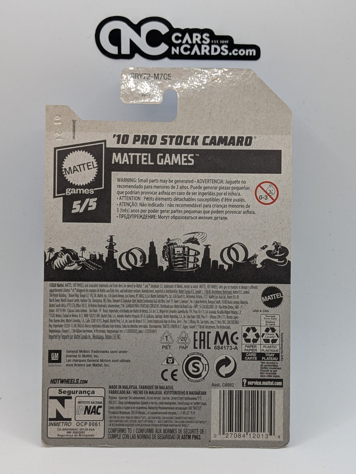 2021 Hot Wheels Mattel Games 5/5 '10 Pro Stock Camaro Yellow (Cracked Blister)