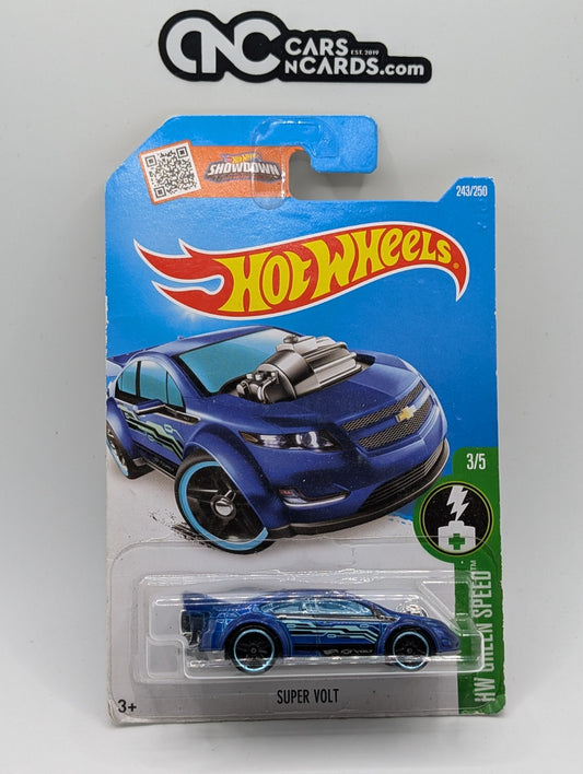 2016 Hot Wheels HW Green Speed 3/5 Super Volt Blue 243/250 (Card Damage)
