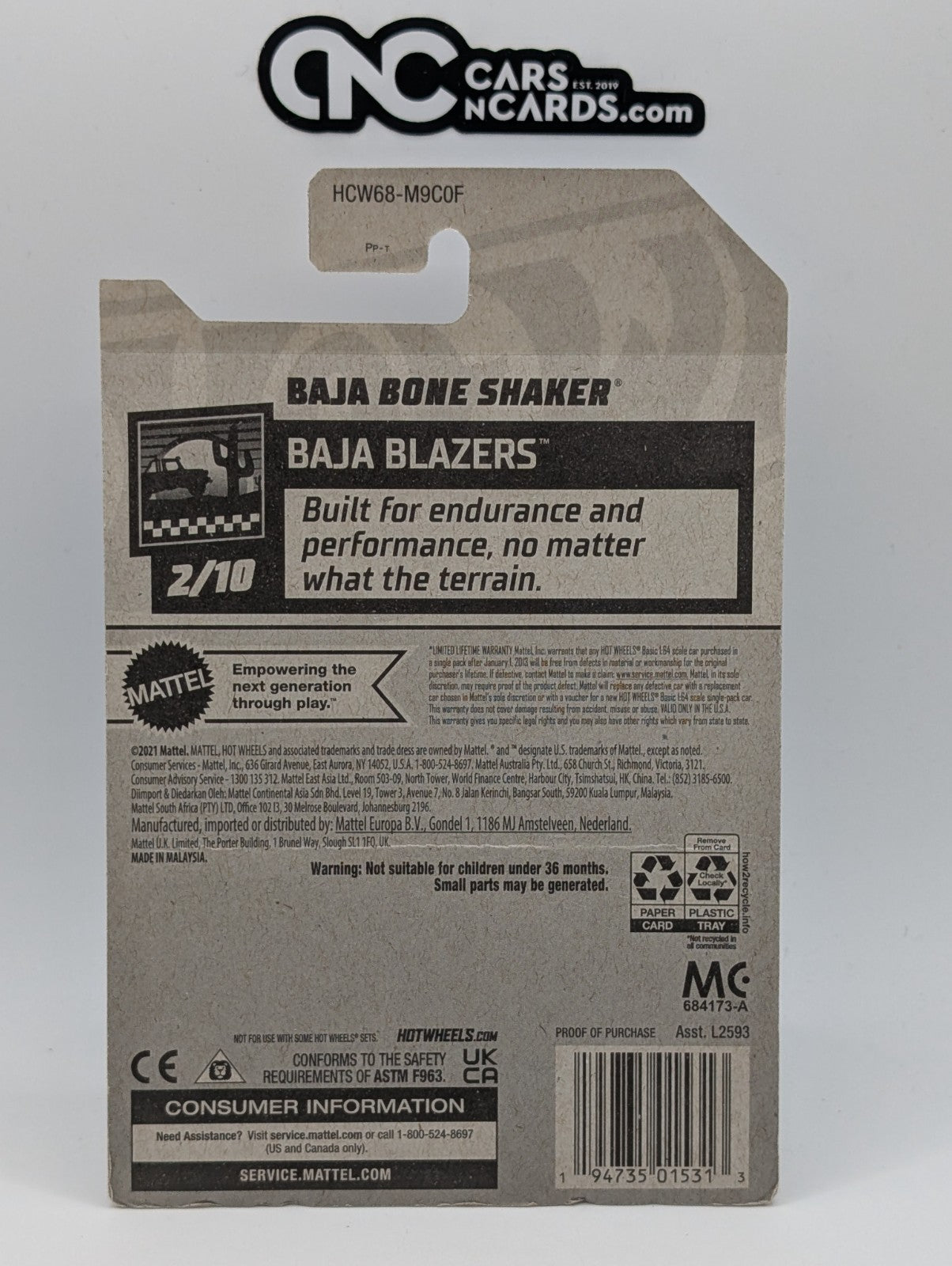 2022 Hot Wheels Baja Blazers 2/10 Baja Bone Shaker Blue 3/250 (Card Damage)