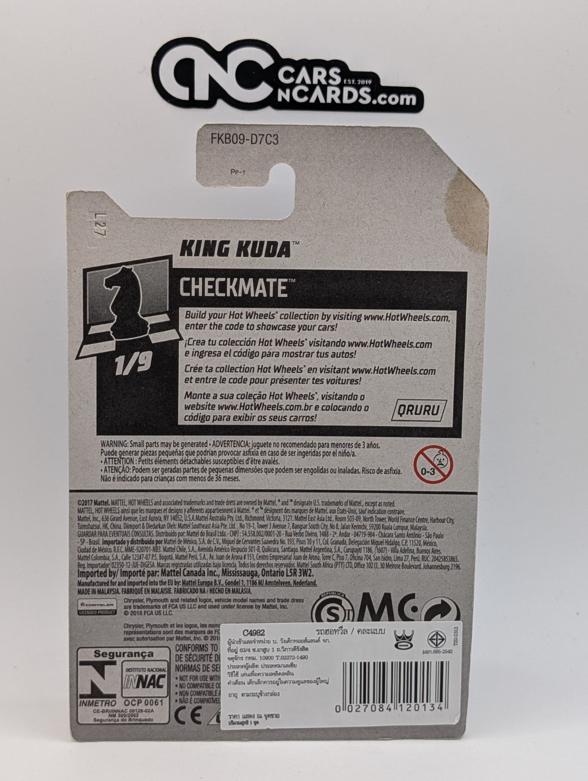 2018 Hot Wheels Checkmate 1/9 King Kuda White 362/365 (Card Damage)