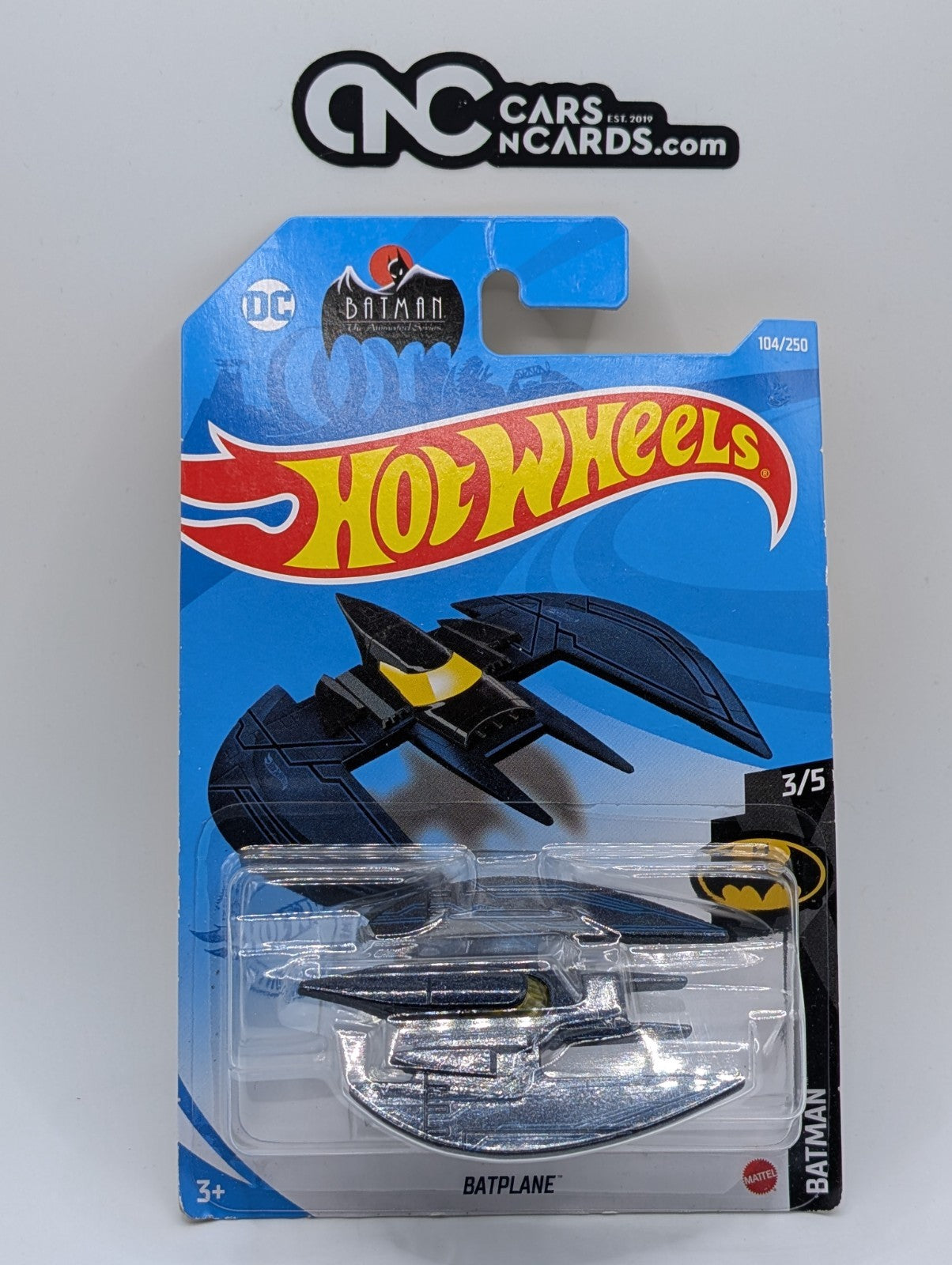 2021 Hot Wheels Batman 3/5 Batplane Blue 104/250 (Card Damage)