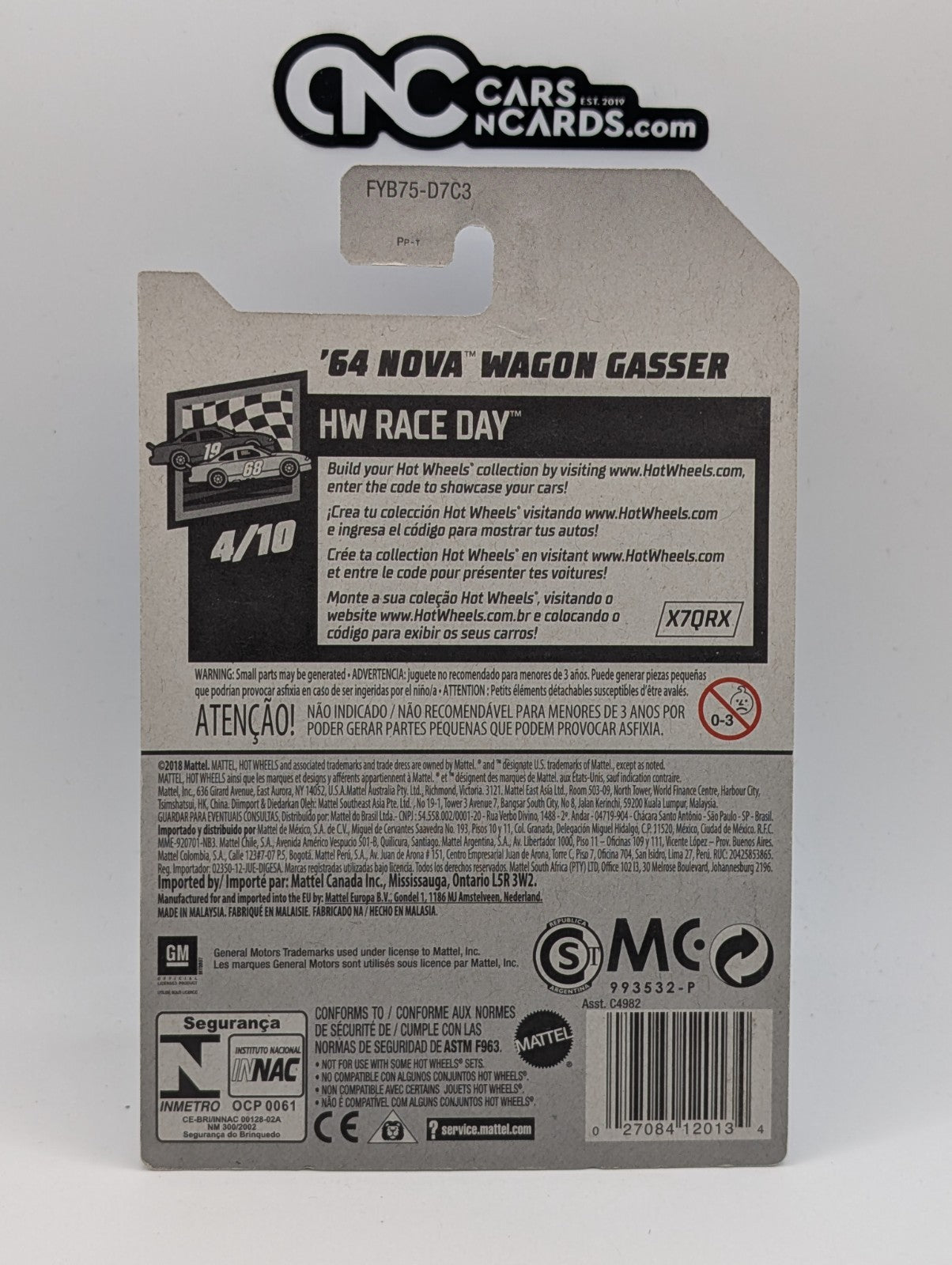 2019 Hot Wheels HW Race Day 4/10 '64 Nova Wagon Gasser Blue (Soft Corners)