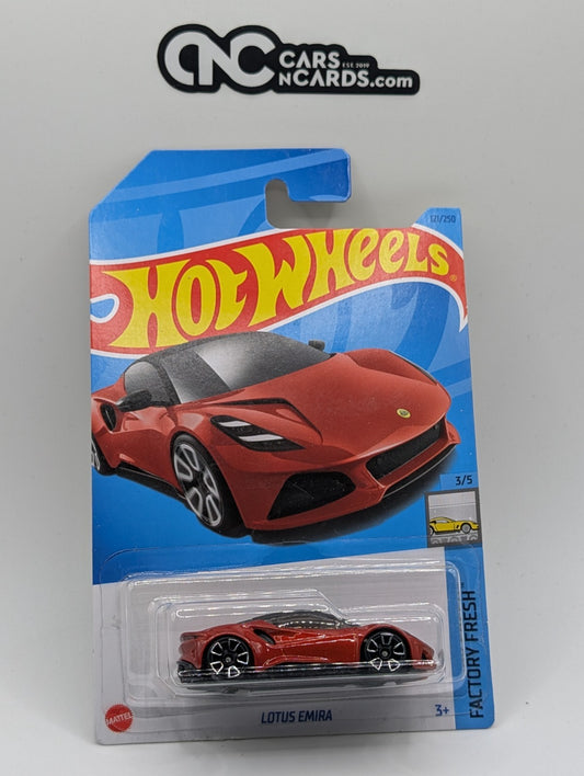 2023 Hot Wheels Factory Fresh 3/5 Lotus Emira Red 121/250 (Card Crease)