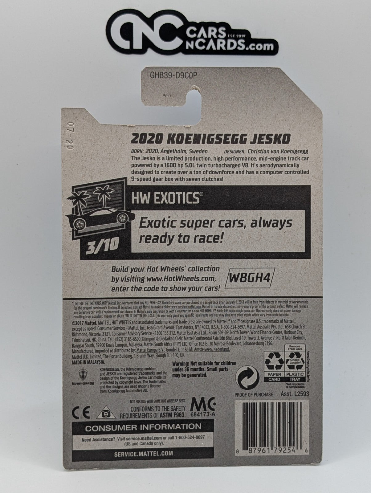 2020 Hot Wheels HW Exotics 2020 Koenigsegg Jesko Silver 228/250 (Soft Corners)