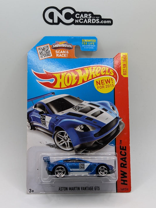 2015 Hot Wheels HW Race Aston Martin Vantage GT3 Blue 149/250 (Soft Corners)