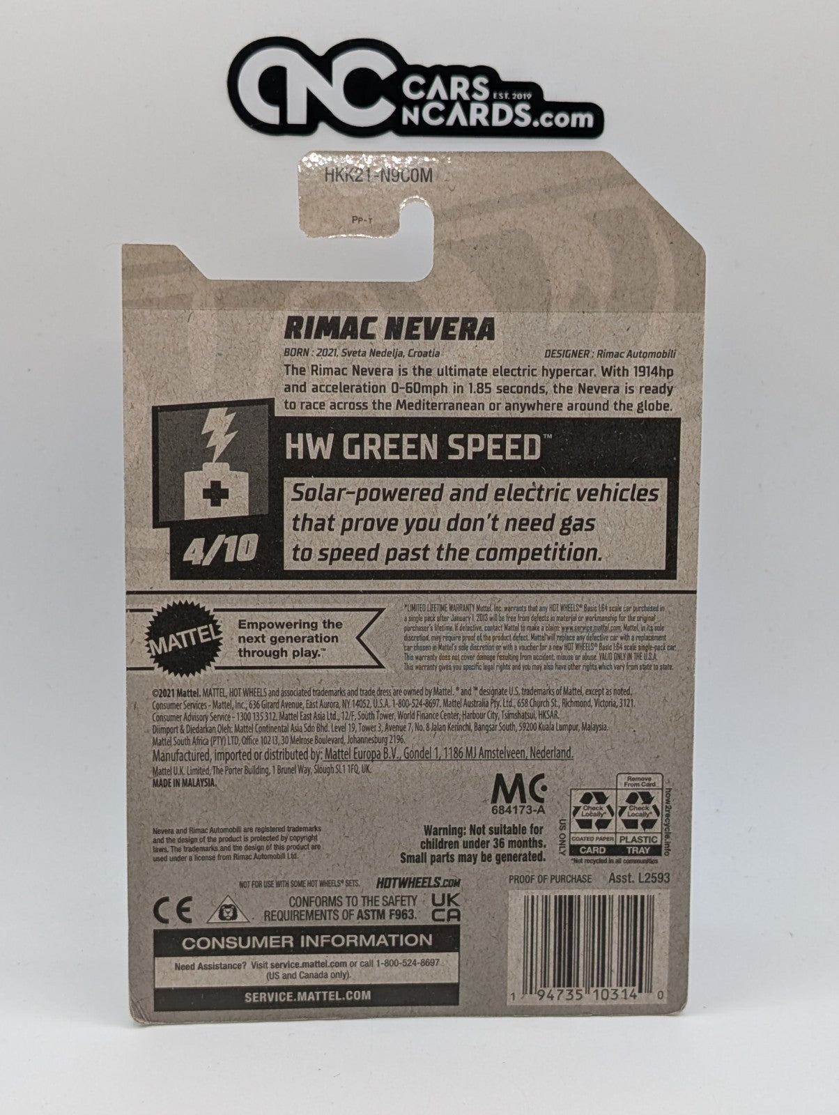 2023 Hot Wheels HW Green Speed 4/10 Rimac Nevera White 70/250 (Soft Corners)