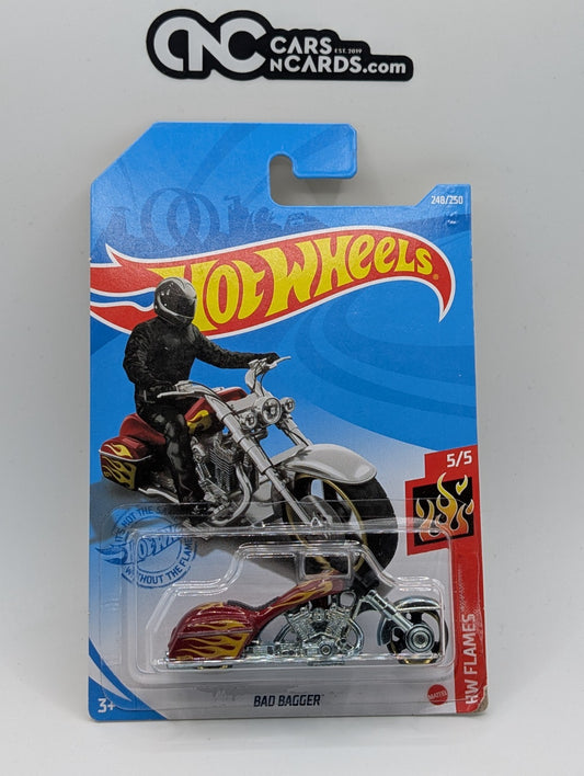 2021 Hot Wheels HW Flames 5/5 Bad Bagger Red 248/250 (Card Damage)