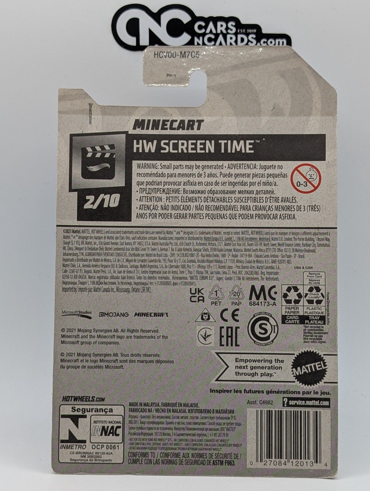 2022 Hot Wheels HW Screen Time 2/10 Minecraft Minecart 9/250 (Card Damage)