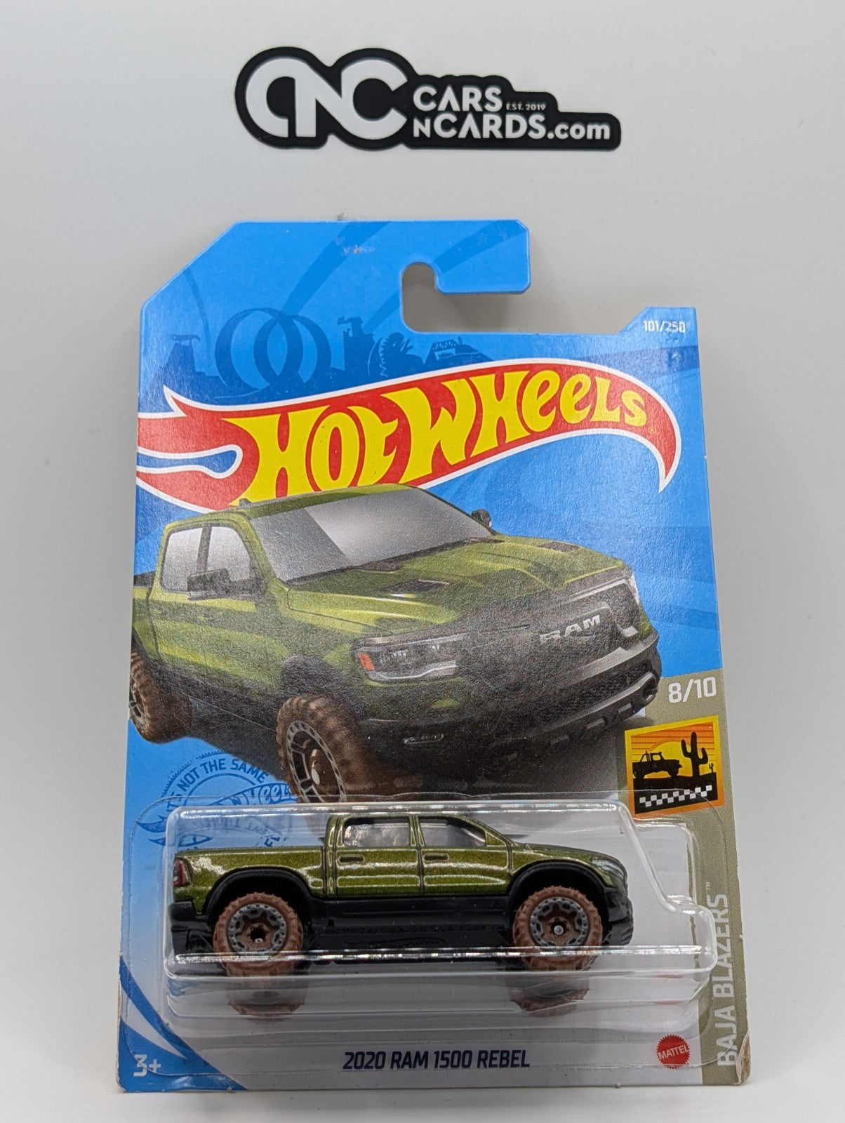 2021 Hot Wheels Baja Blazers 8/10 2020 Ram 1500 Rebel Green 101/250 (Damaged)