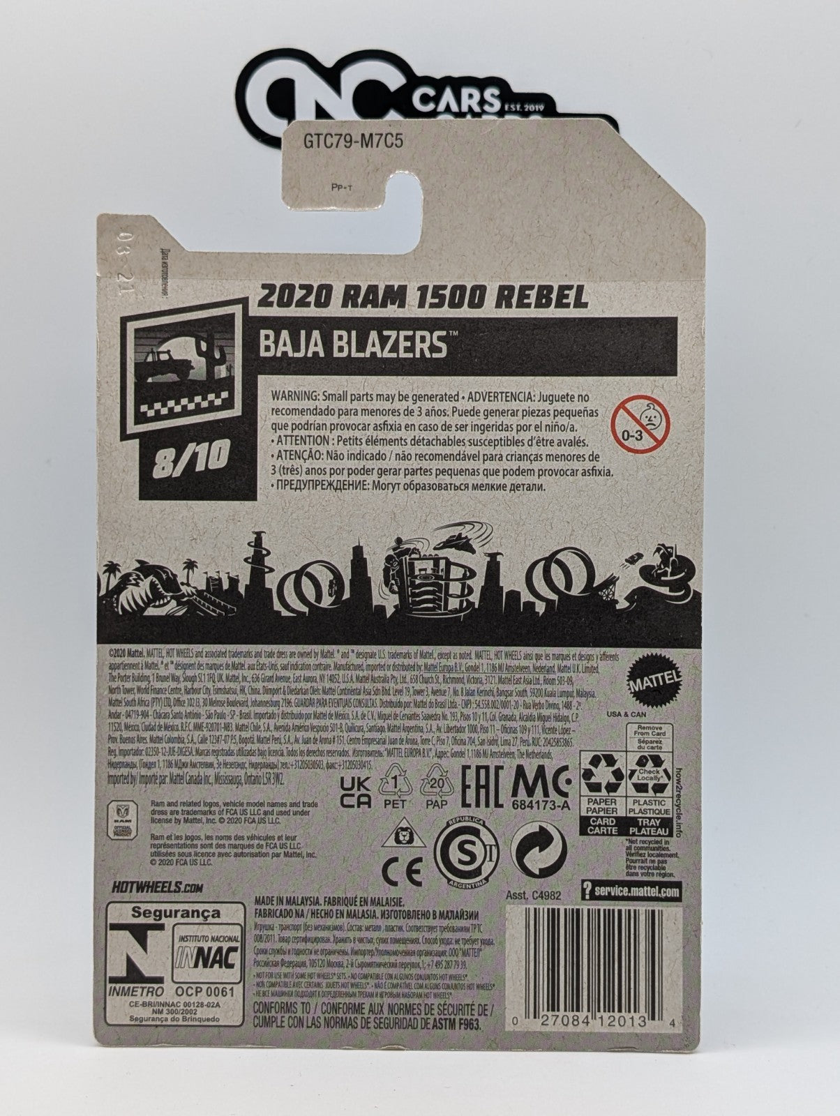 2021 Hot Wheels Baja Blazers 8/10 2020 Ram 1500 Rebel Green 101/250 (Damaged)