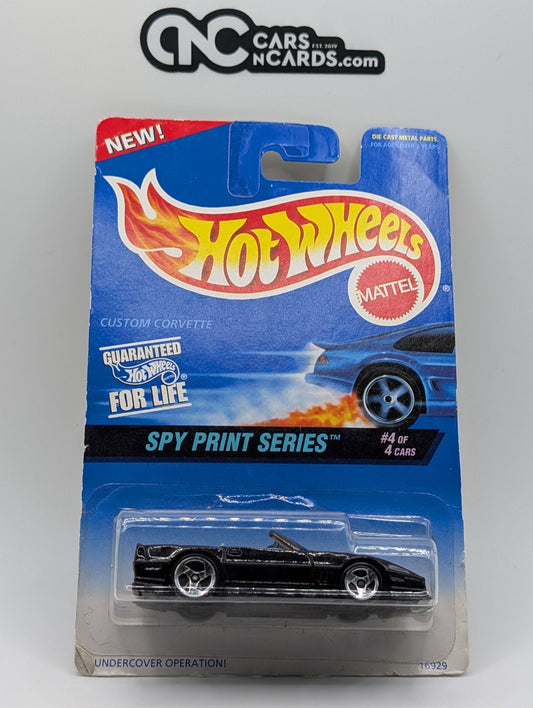 1997 Hot Wheels Spy Print Series 4/4 Custom Corvette Black (Card Damage)