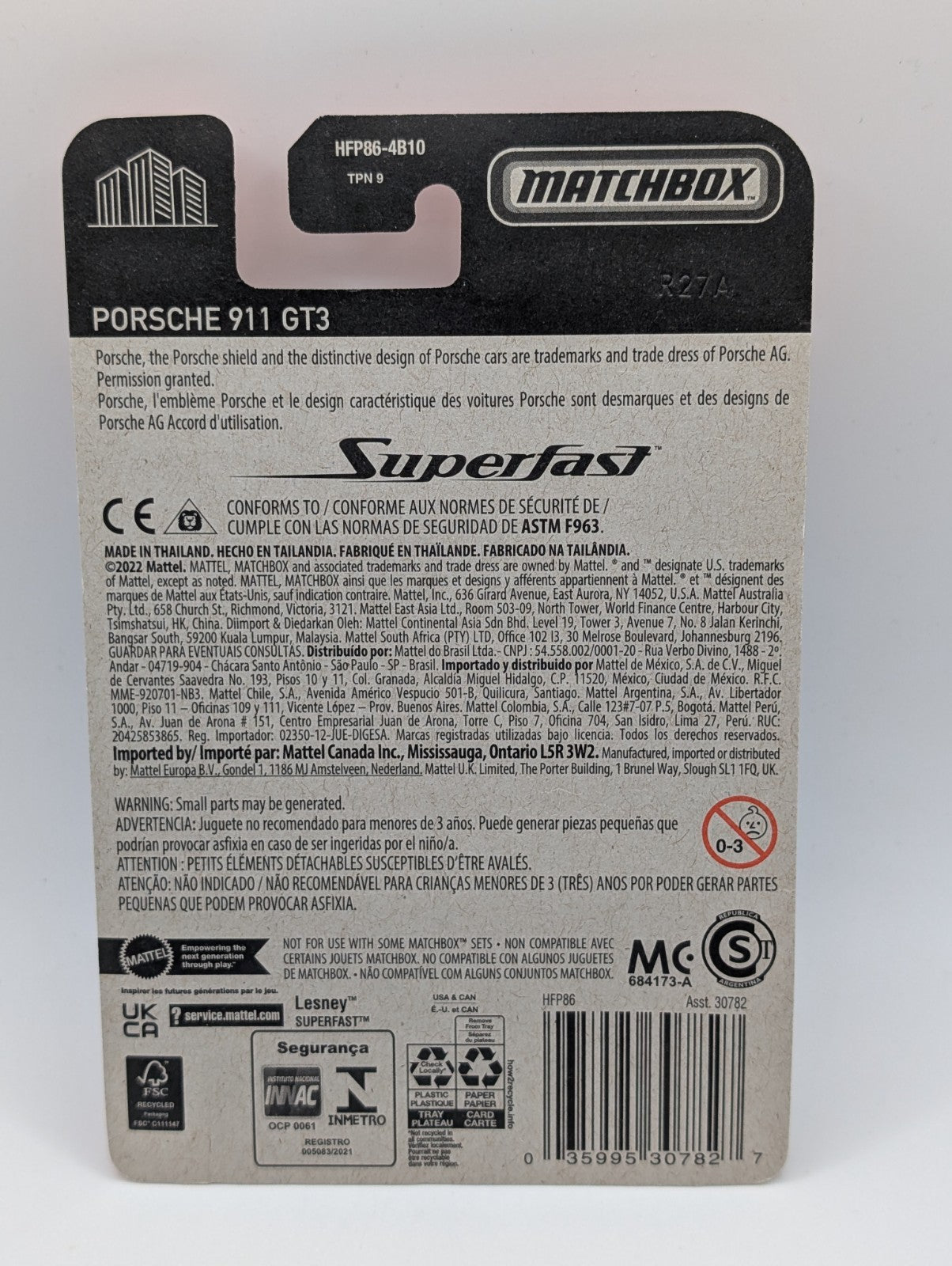 2022 Matchbox Super Chase Porsche 911 GT3 With Protector (Hook Crease)