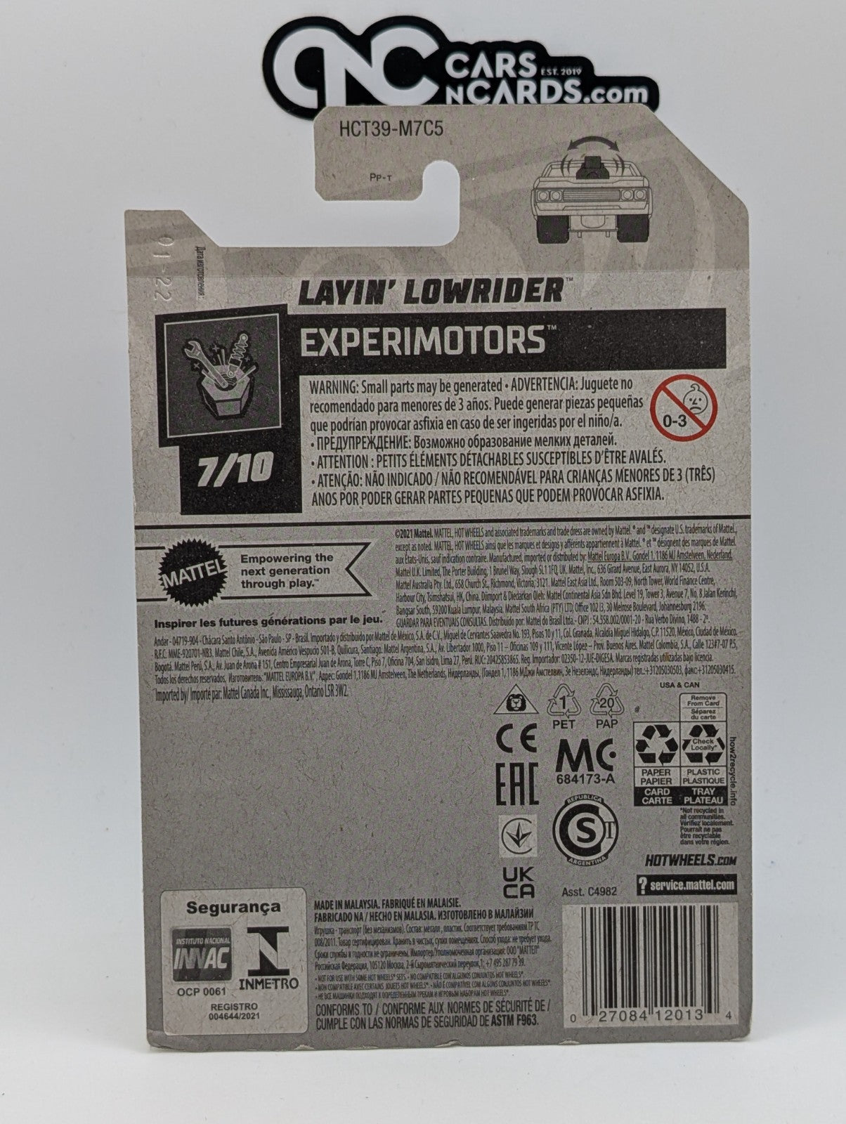 2022 Hot Wheels Experimotors 7/10 Layin' Lowrider Red 128/250 (Card Damage)