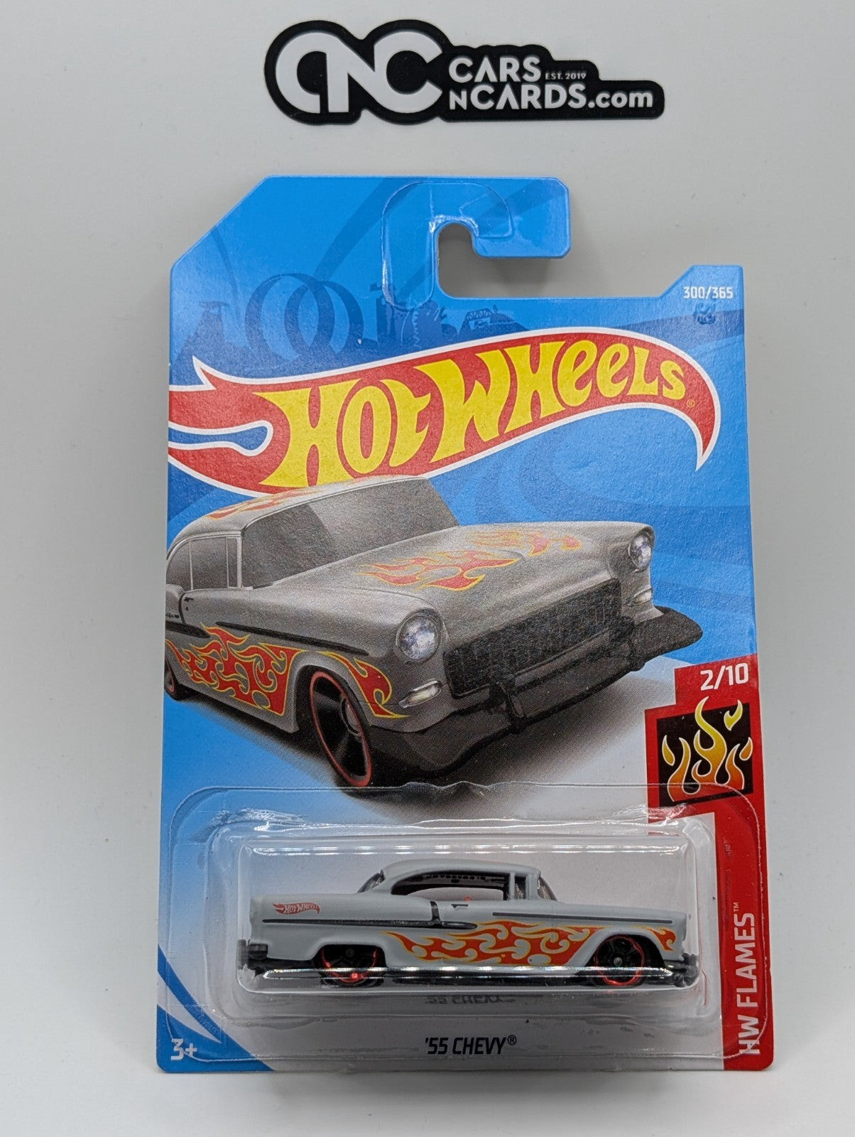 2018 Hot Wheels HW Flames 2/10 '55 Chevy Gray 300/365 (Soft Corners)
