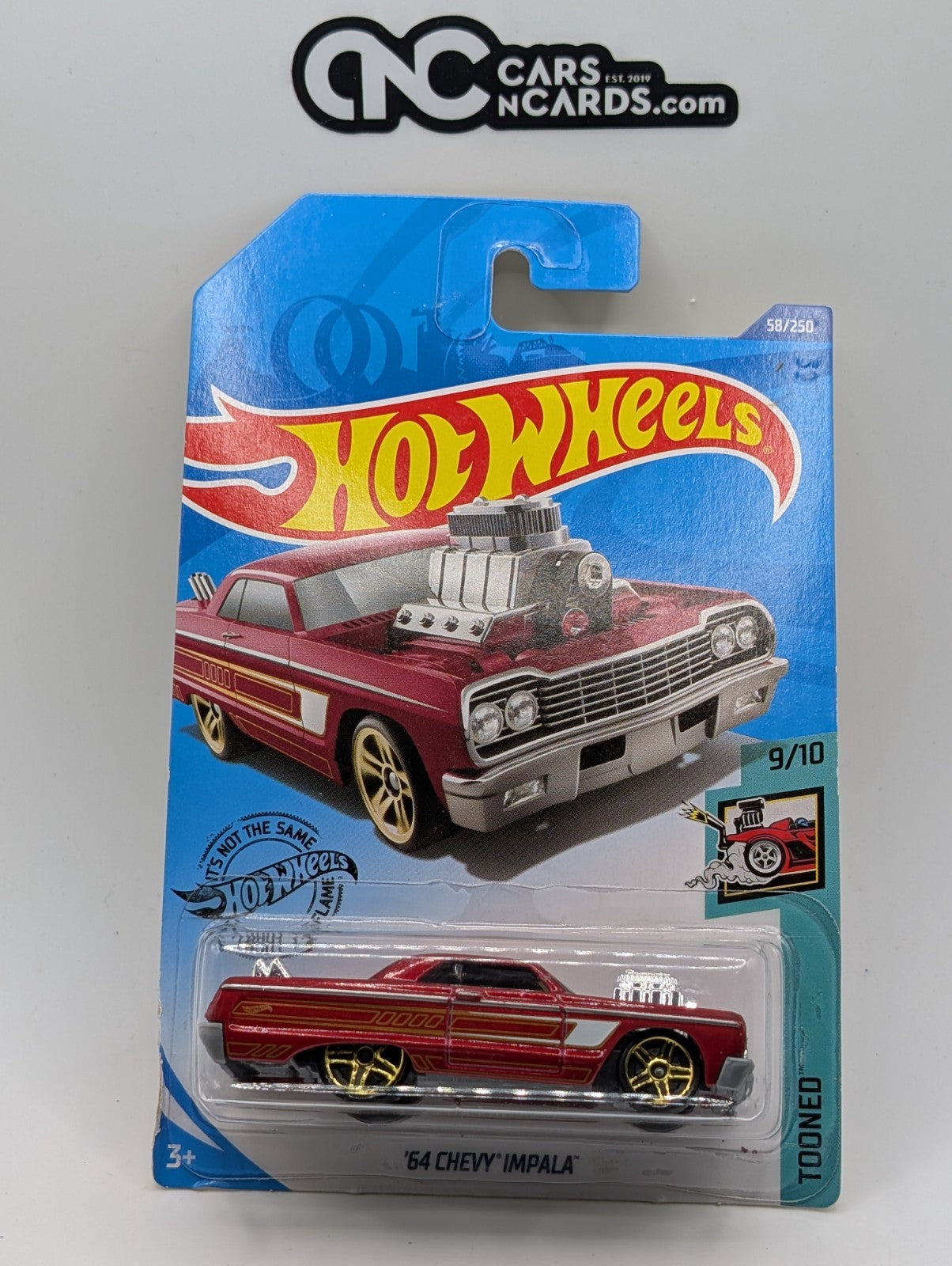 2020 Hot Wheels Tooned '64 Chevy Impala Red 58/250 (Card Damage)