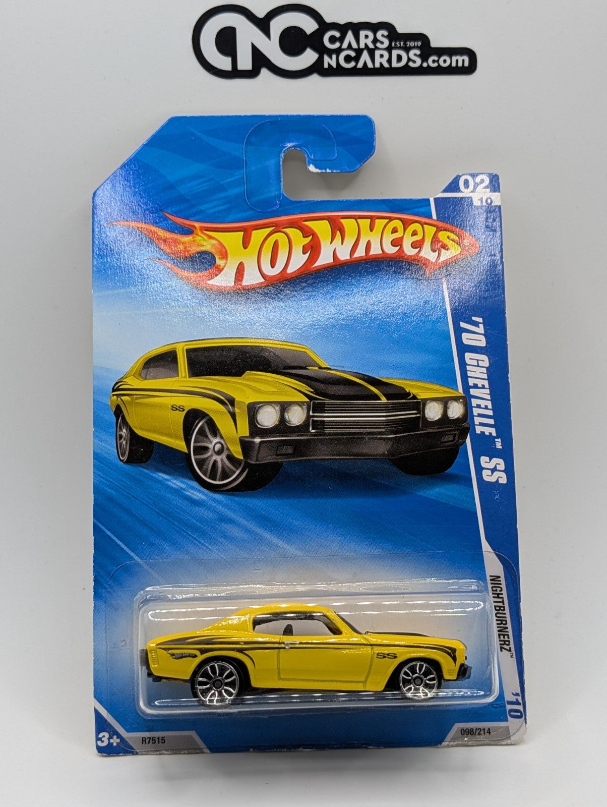 2010 Hot Wheels Nightburnerz 2/10 '70 Chevelle SS Yellow (Card Damage)