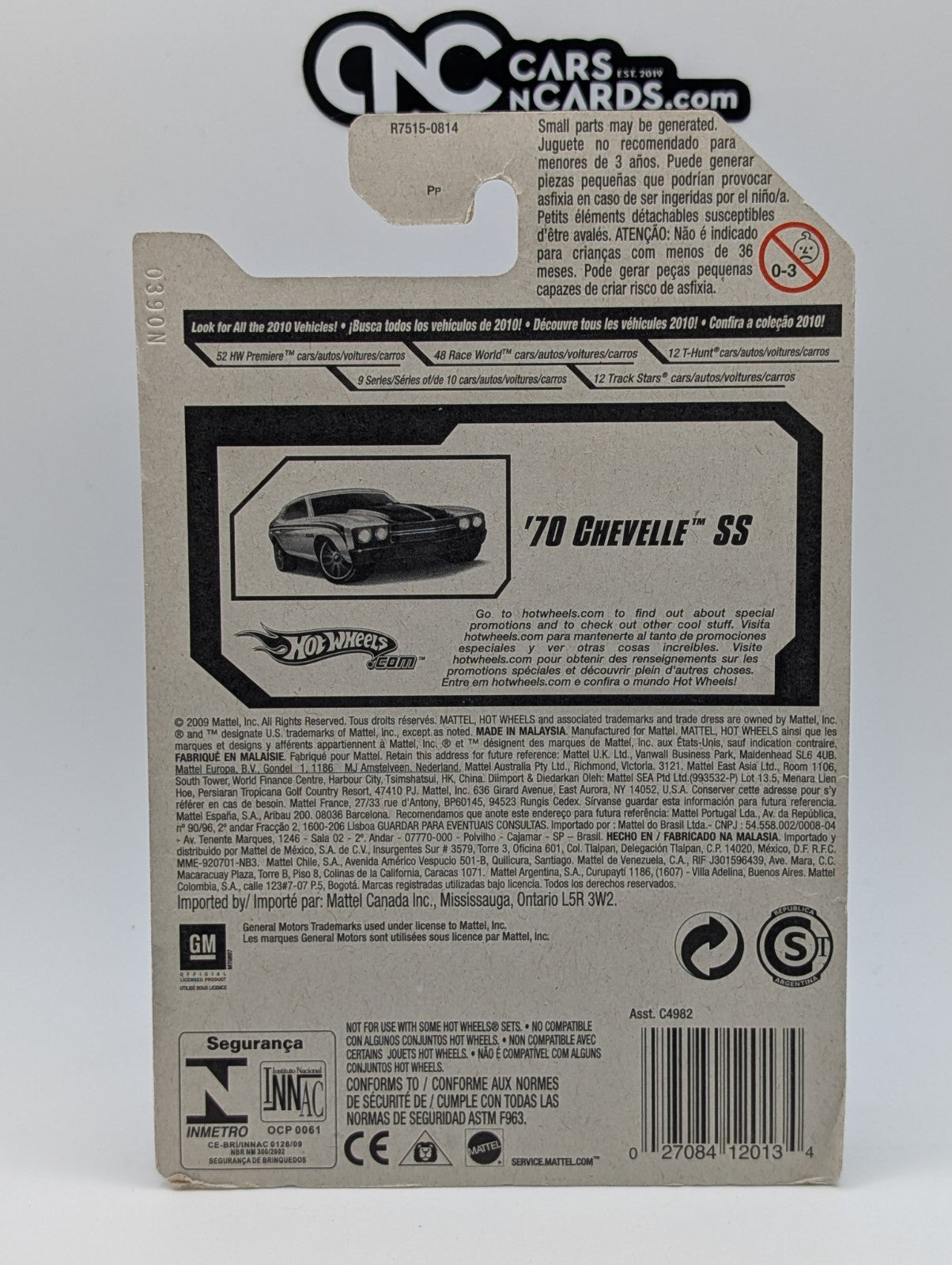 2010 Hot Wheels Nightburnerz 2/10 '70 Chevelle SS Yellow (Card Damage)