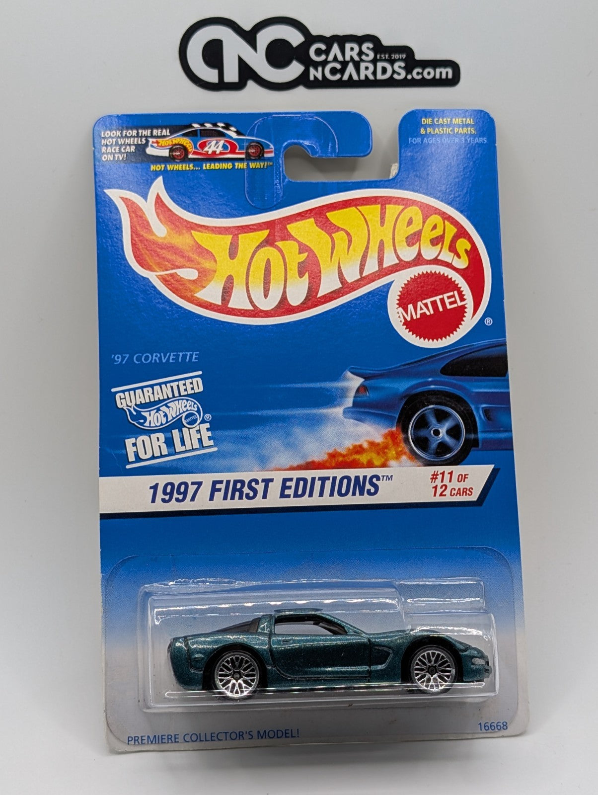 1997 Hot Wheels First Editions 11/12 '97 Corvette Green 16668 #515 (Card Damage)