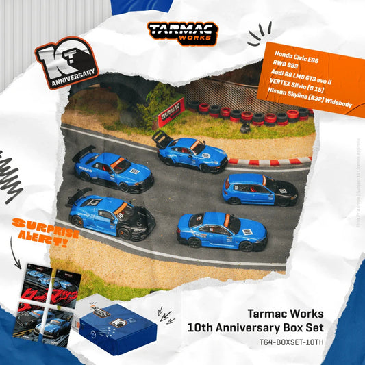 TARMAC WORKS 1:64 Tarmac Works 10th Anniversary Box Set 5 Cars + Trading Cards