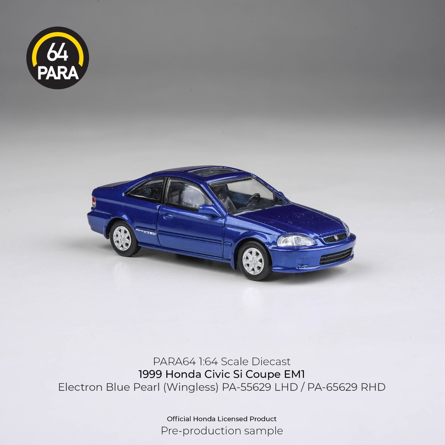 PARA64 1:64 1999 Honda Civic EM1 Electron Blue Pearl LHD (wingless) PA-55629