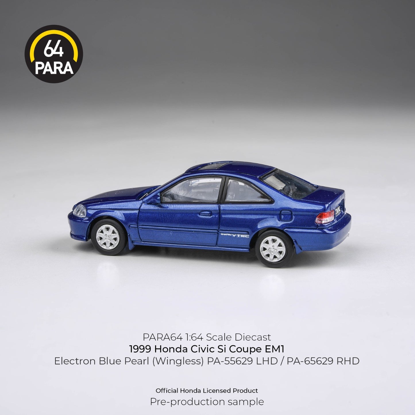 PARA64 1:64 1999 Honda Civic EM1 Electron Blue Pearl LHD (wingless) PA-55629