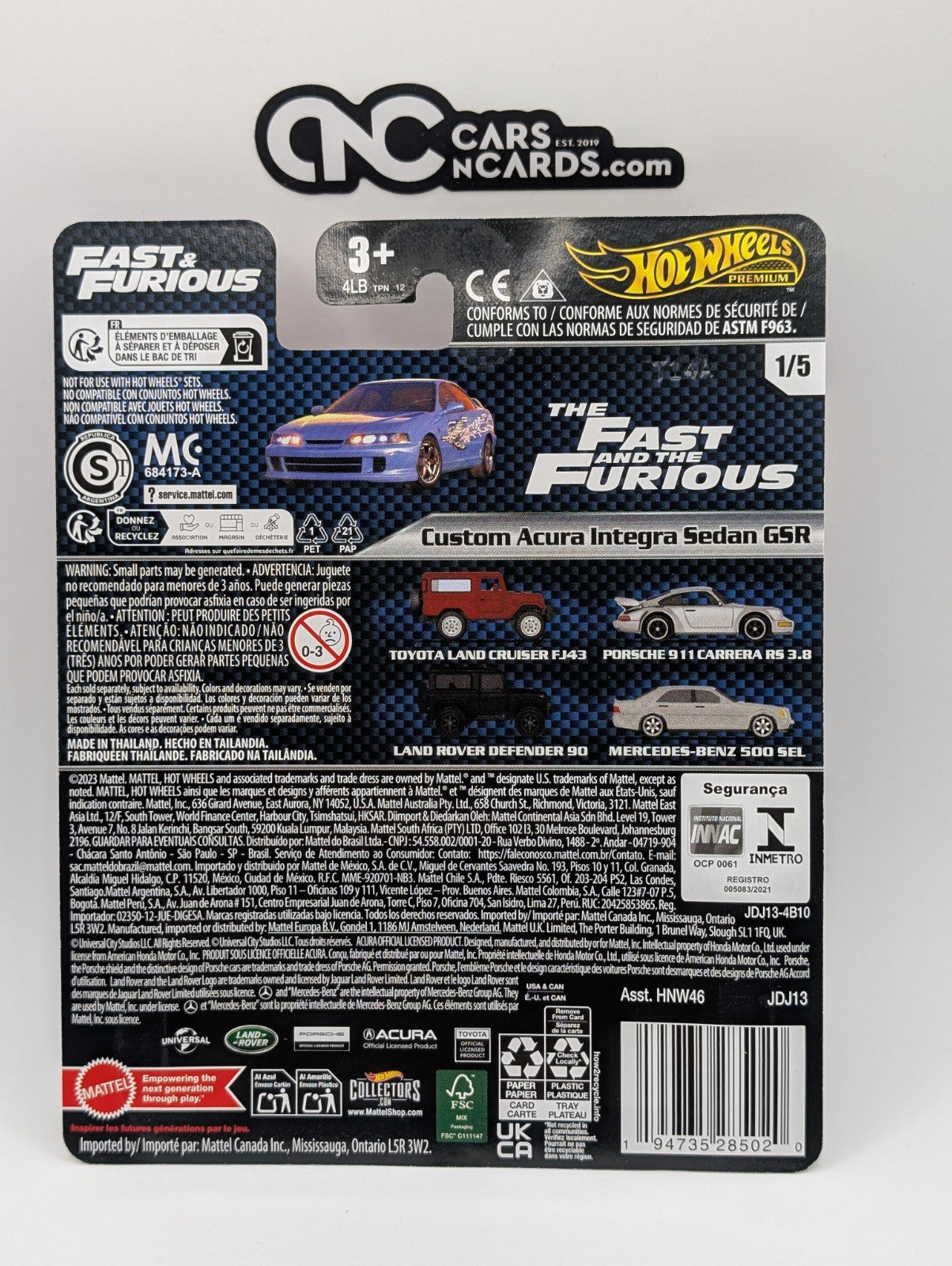 2024 Hot Wheels Premium Fast Furious 1/5 Custom Acura Integra Sedan GSR