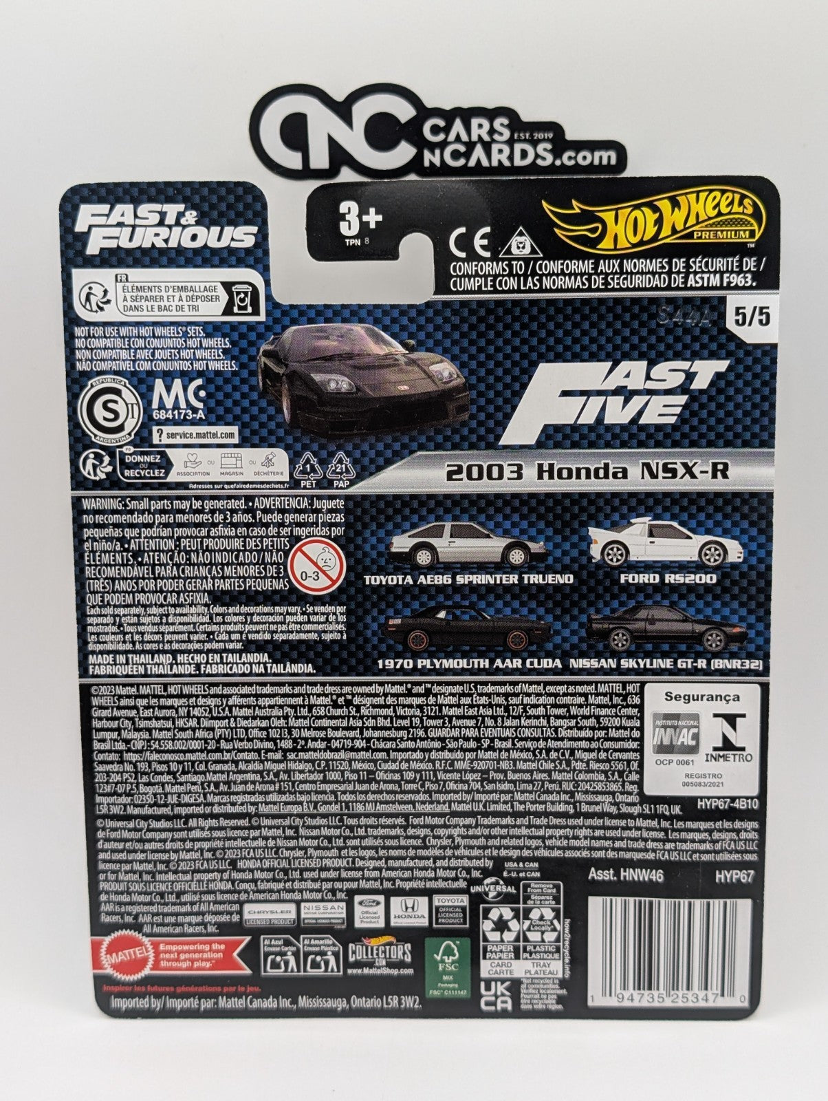2024 Hot Wheels Premium Fast Furious 5/5 Honda NSX-R
