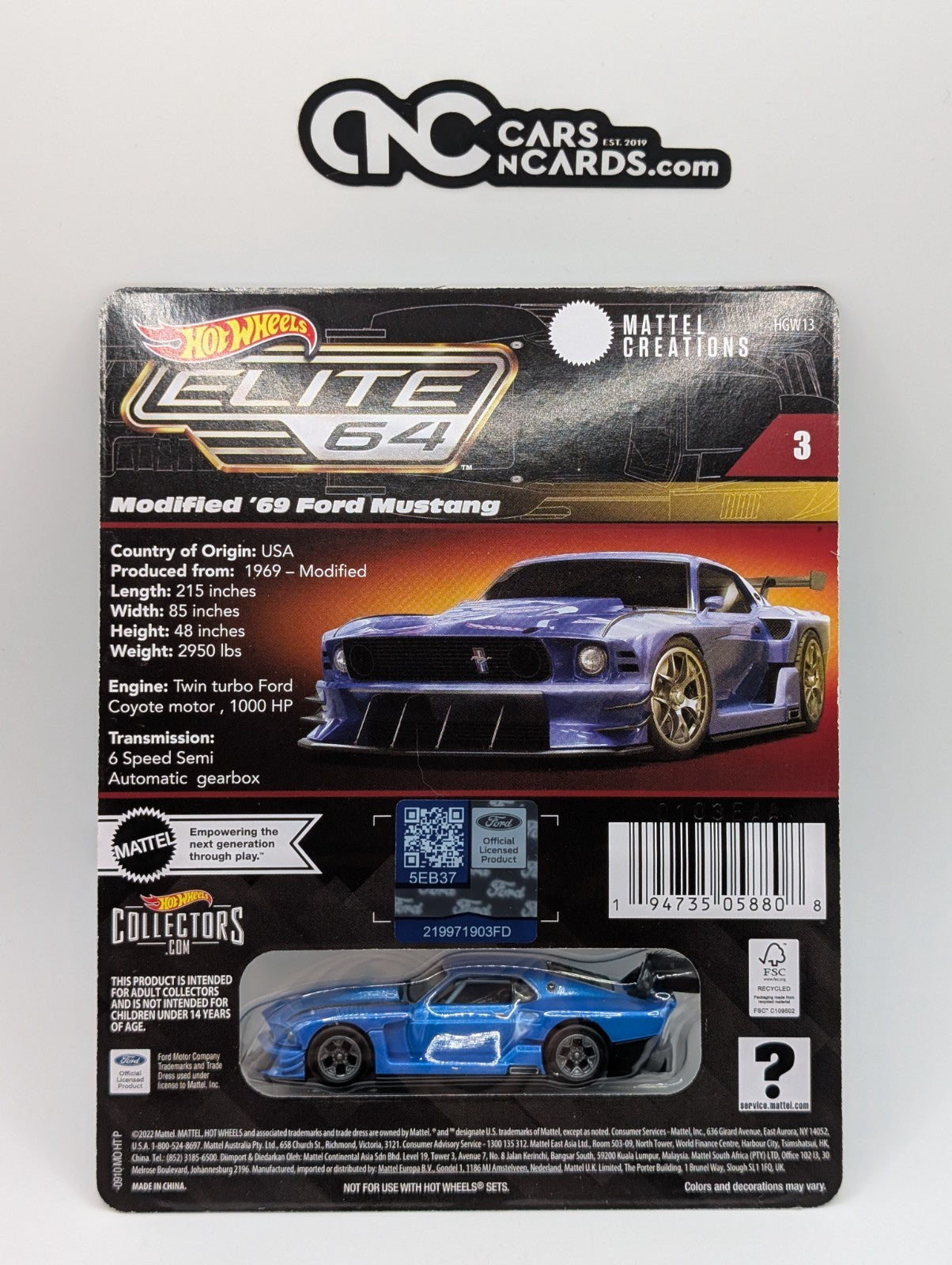 2023 Hot Wheels Elite 64 Modified '69 Ford Mustang With Protector