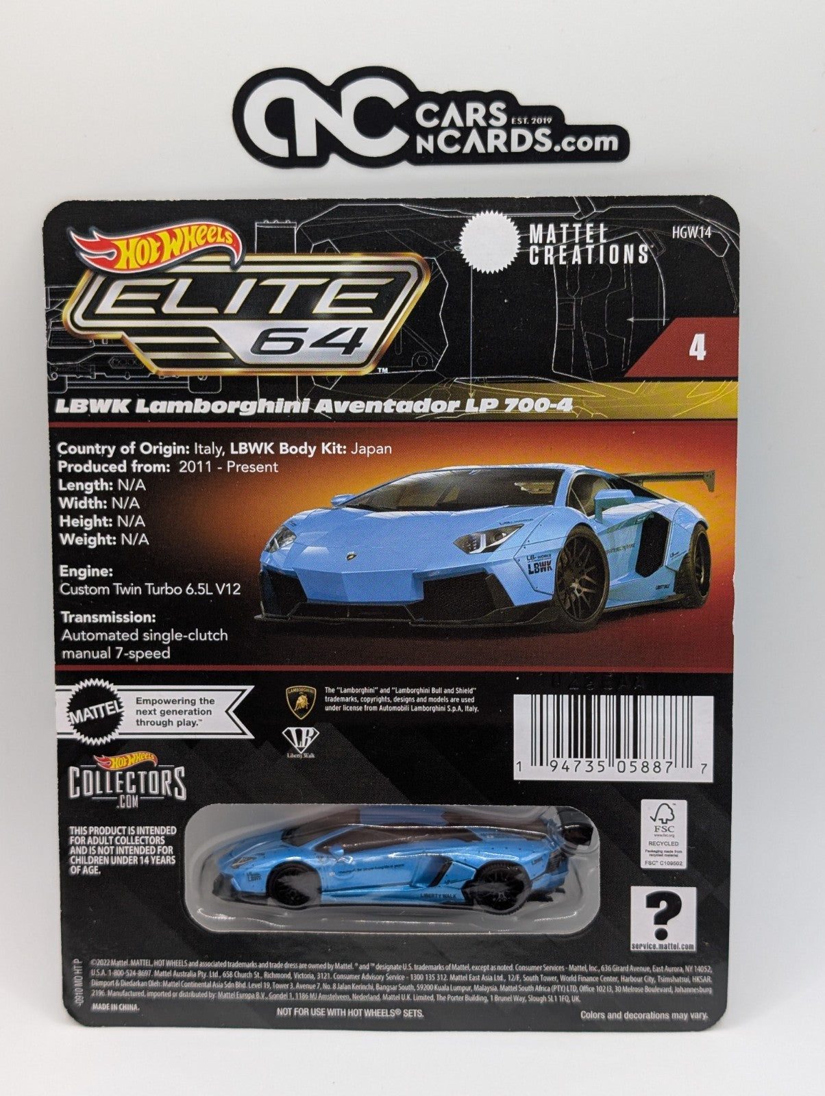 2023 Hot Wheels Elite 64 LBWK Lamborghini Aventador LP 700-4 With Protector