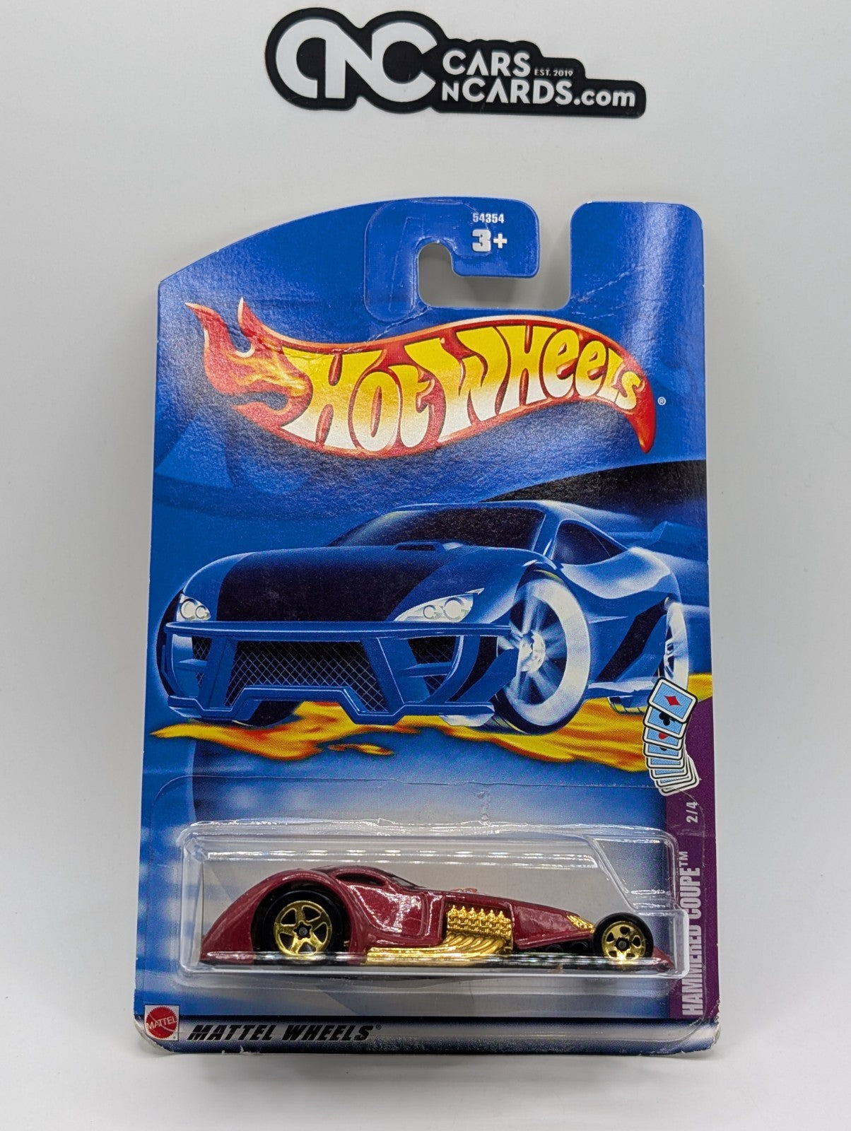 2002 Hot Wheels Trump Cars 2/4 Hammered Coupe Red (Card Damage)