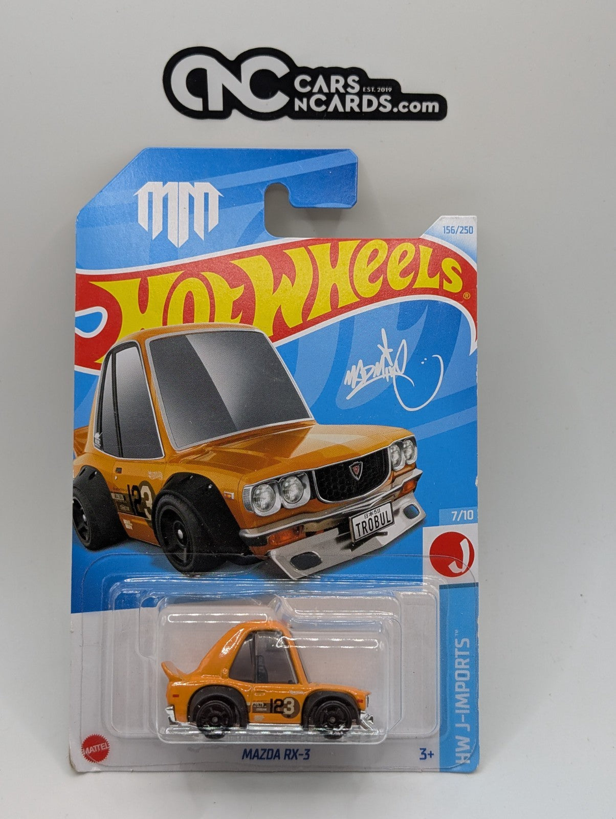 2024 Hot Wheels J-Imports 7/10 Mazda RX-3 Tooned Orange 156/250 (Soft Corners)