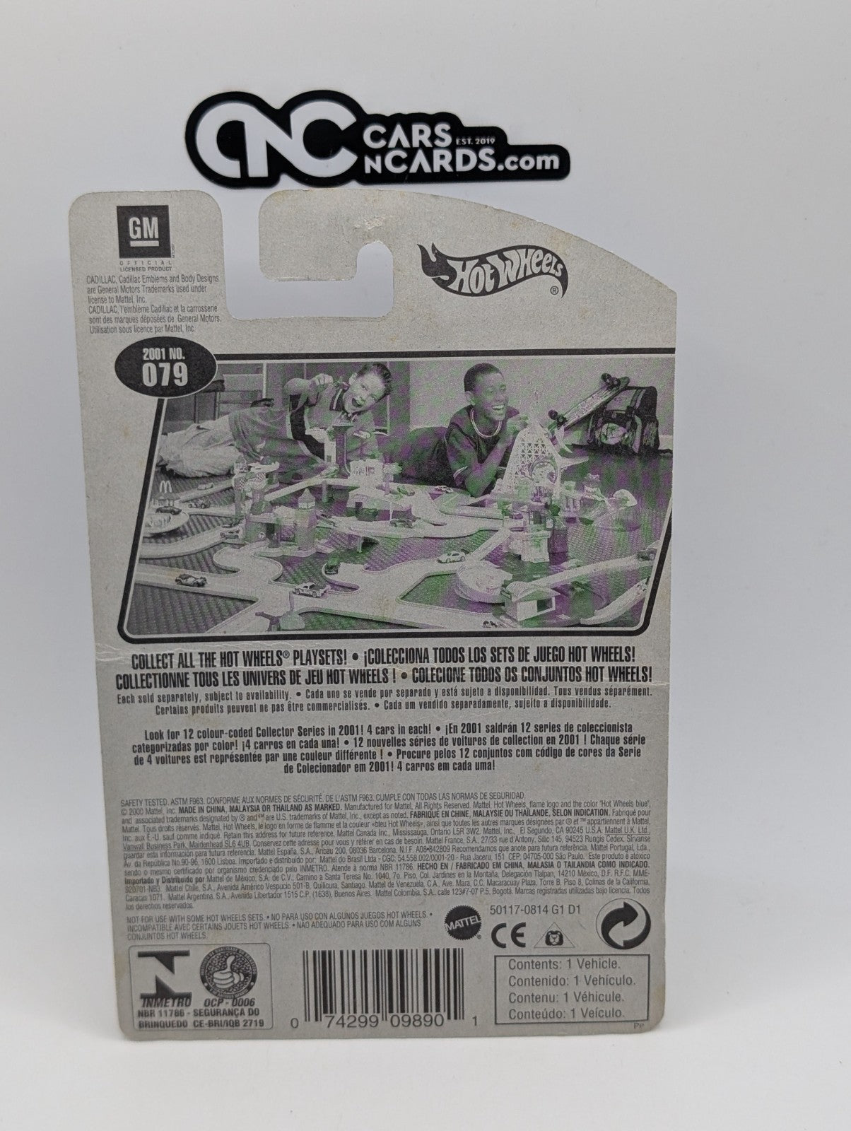 2001 Hot Wheels Cadillac 1959 #79 Green (Card Damage)