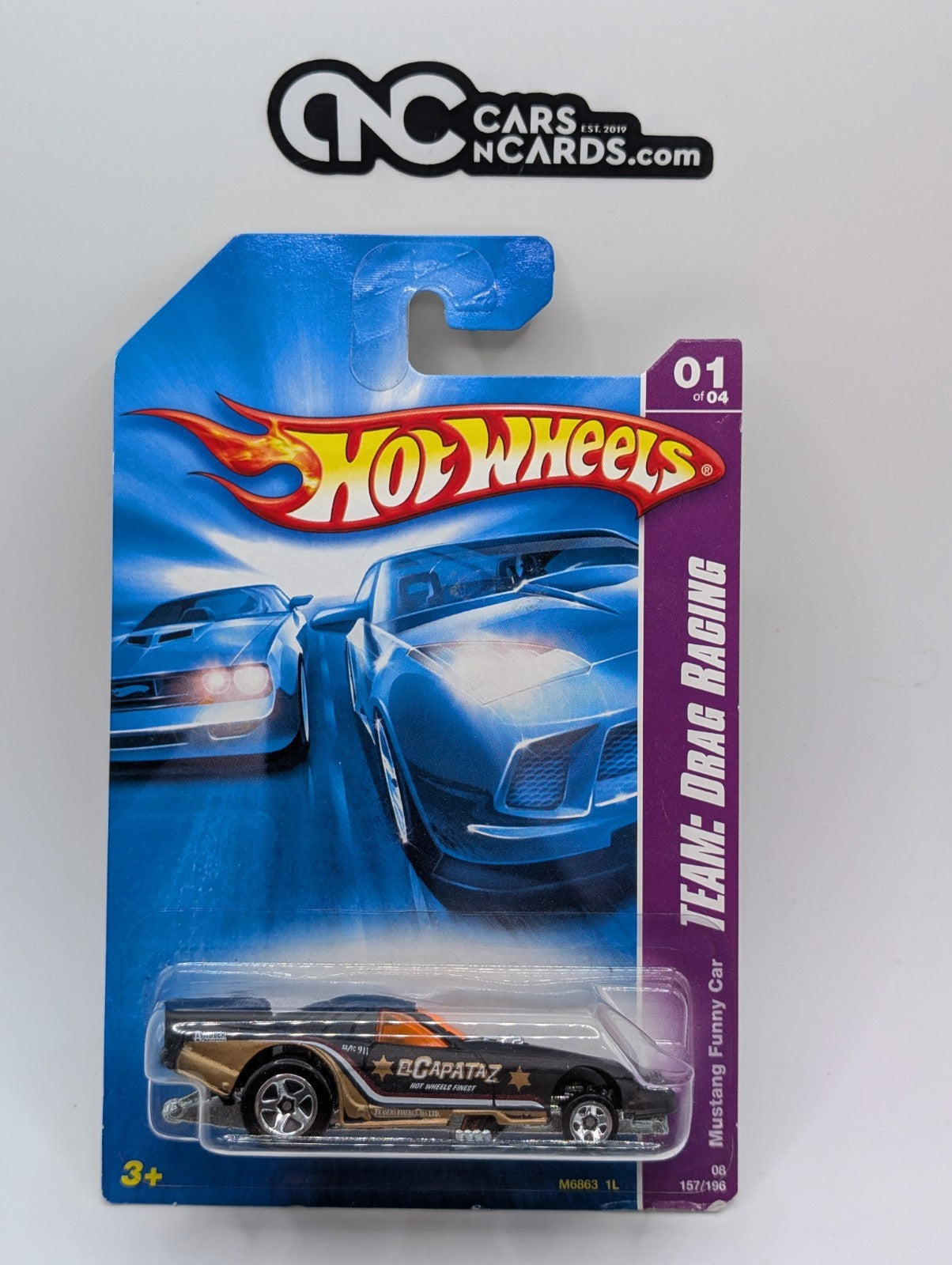 2008 Hot Wheels Team Drag Racing 1/4 Mustang Funny Car Black (Card Damage)