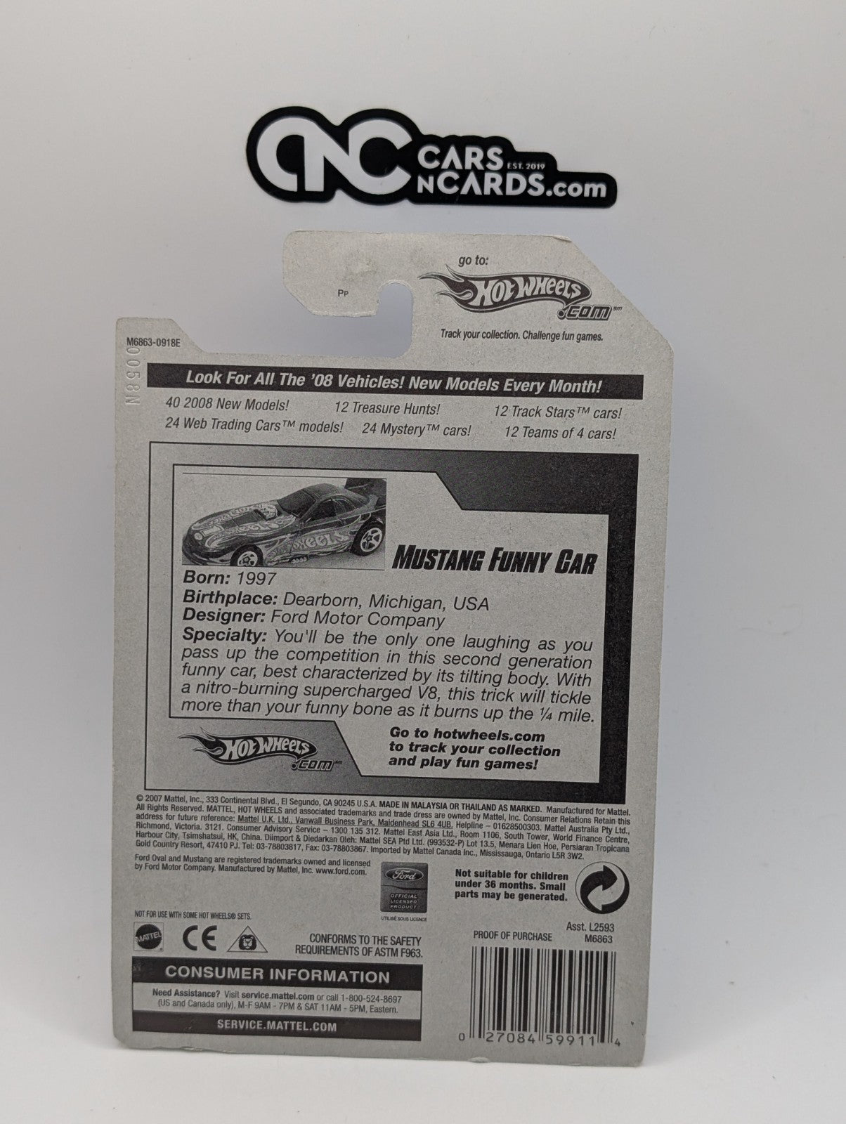 2008 Hot Wheels Team Drag Racing 1/4 Mustang Funny Car Black (Card Damage)