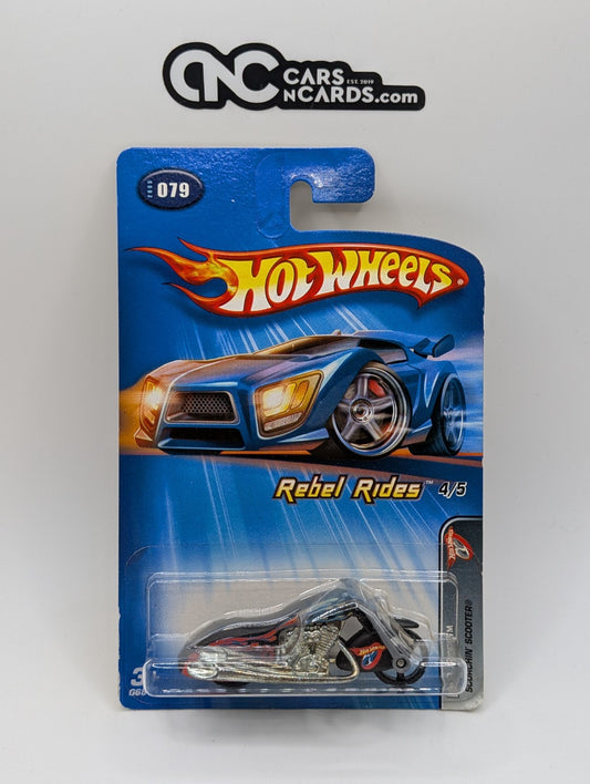 2005 Hot Wheels Rebel Rides Scorchin' Scooter Black #79 (Soft Corners)