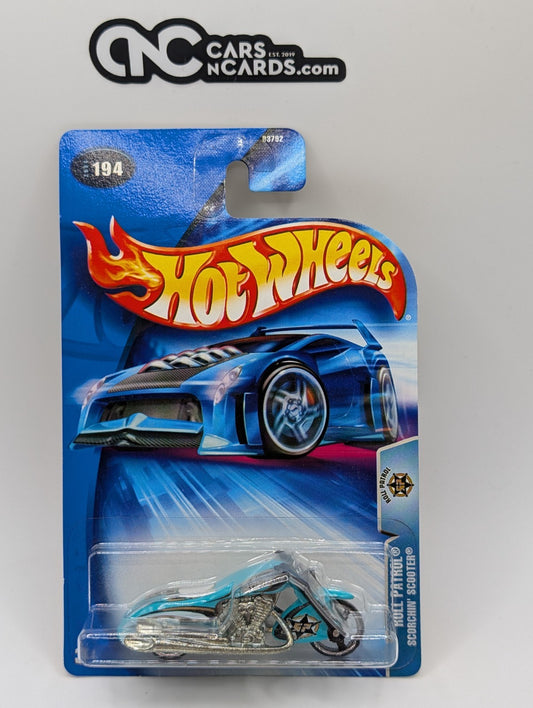 2004 Hot Wheels Roll Patrol Scorchin' Scooter Blue #194 (Soft Corners)