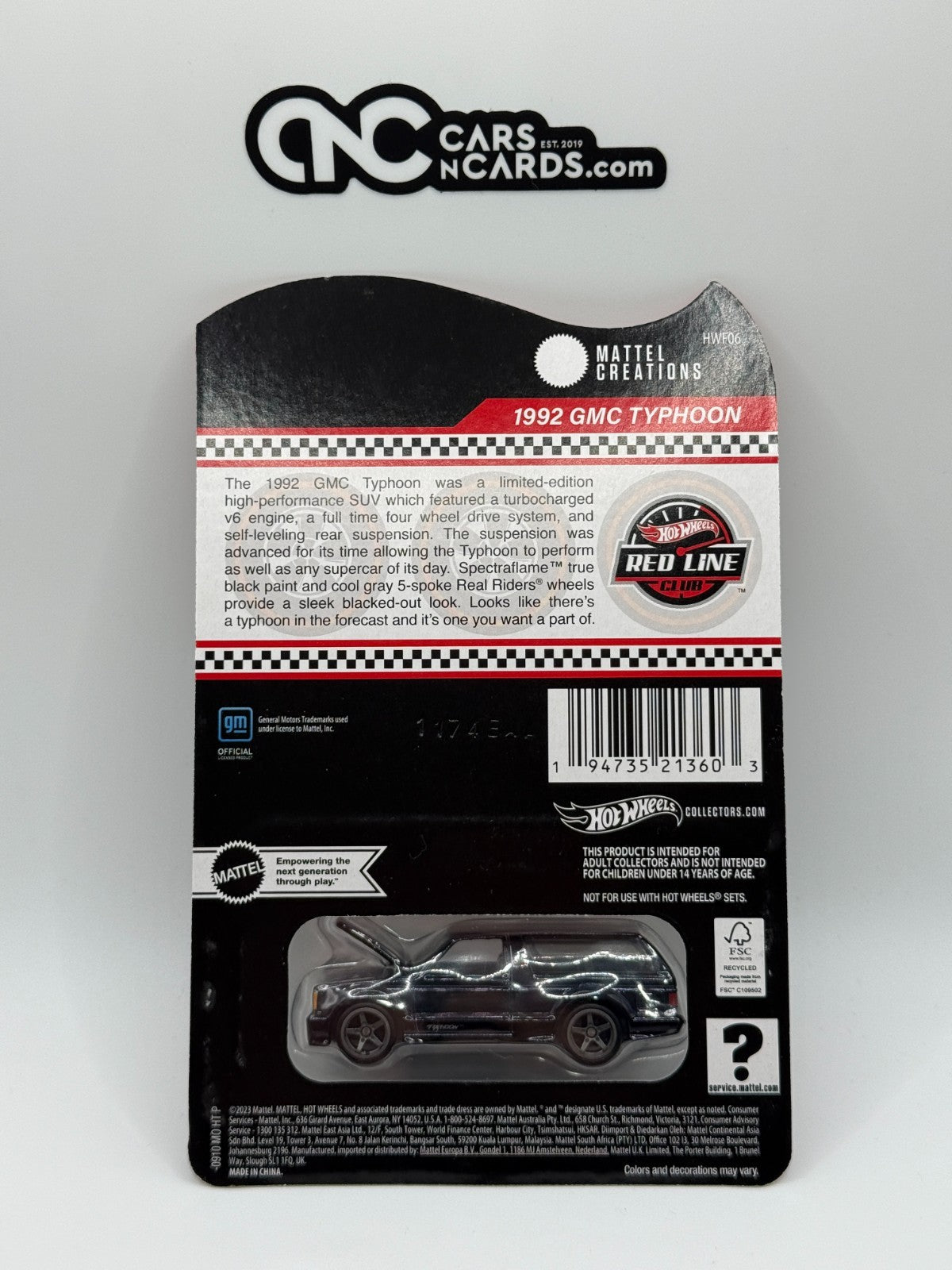 2024 Hot Wheels RLC 1992 GMC Typhoon Black With Protector