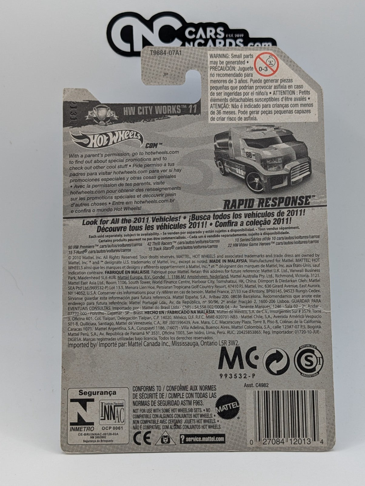 2011 Hot Wheels City Works Rapid Response Ambulance 177/244 (Card Damage)