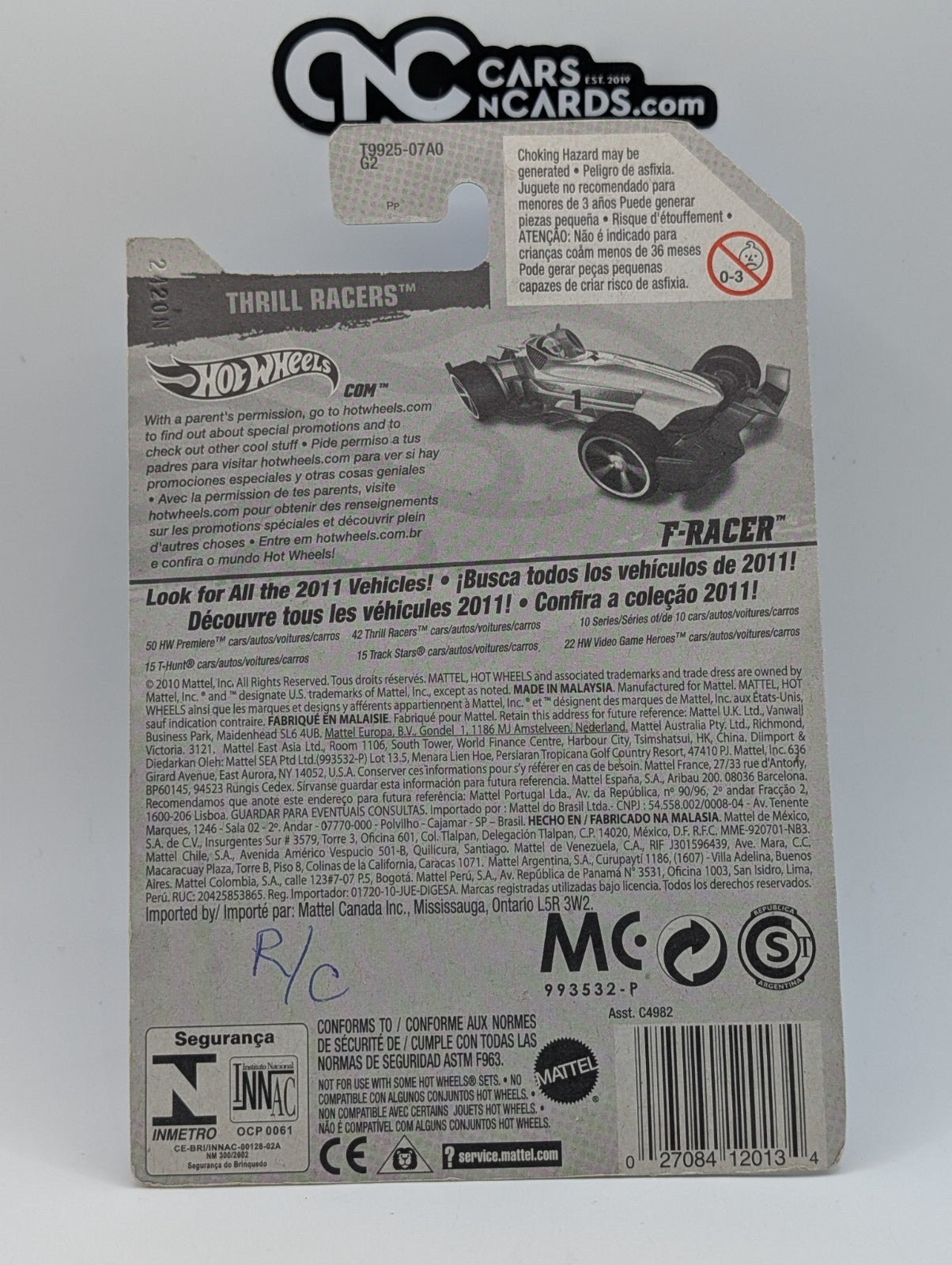 Hot Wheels Thrill Racers F-Racer Yellow 218/244 (Card Damage)