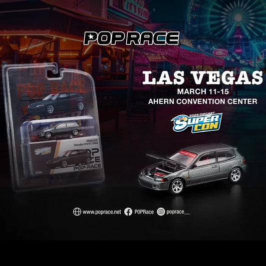 POPRACE 1:64 Honda Civic EG6 Dark Grey - Las Vegas Supercon 2026 Edition PRB002