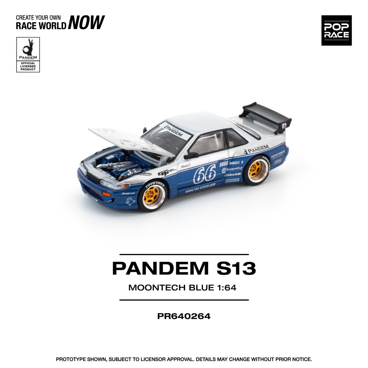 POPRACE 1:64 PANDEM SILVIA S13 MOONTECH BLUE PR640264