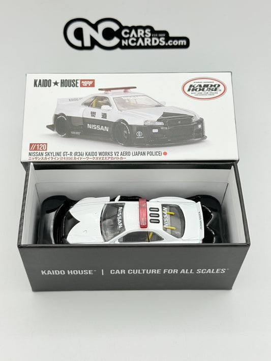 Kaido House x MINI GT 1:64 Nissan Skyline GT-R (R34) Police KHMG 120 Open Box
