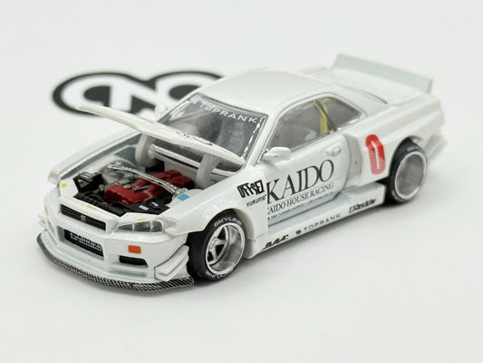 Kaido House x MINI GT 1:64 Nissan Skyline GT-R (R34) Kaido Works KHMG 049 White