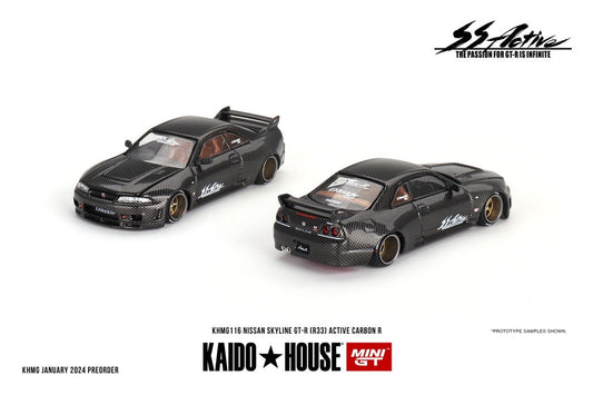 Kaido House x Mini GT KHMG116 Nissan Skyline GT-R (R33) Active Carbon R Open Box