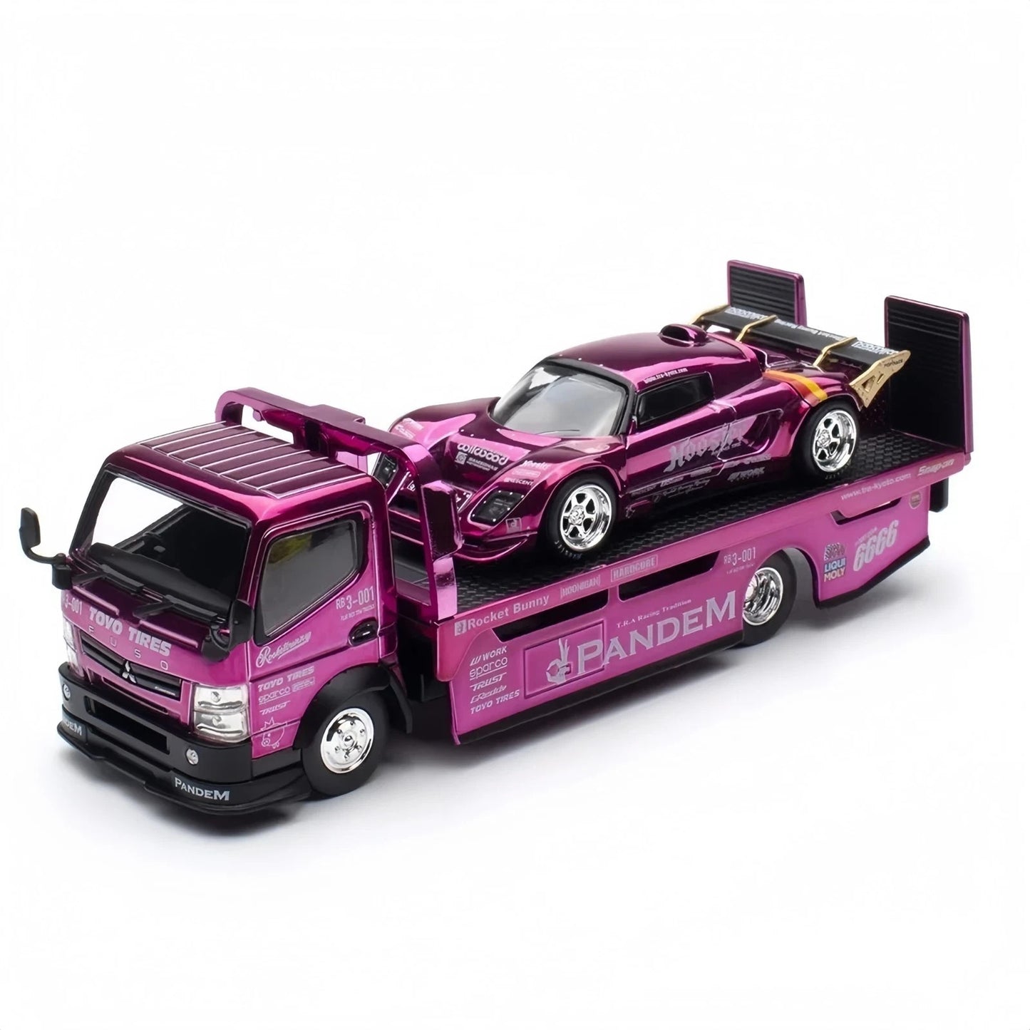 POPRACE 1:64 Pandem Lotus Elise & Truck Chrome Purple Rocket Bunny Set HEC 2026